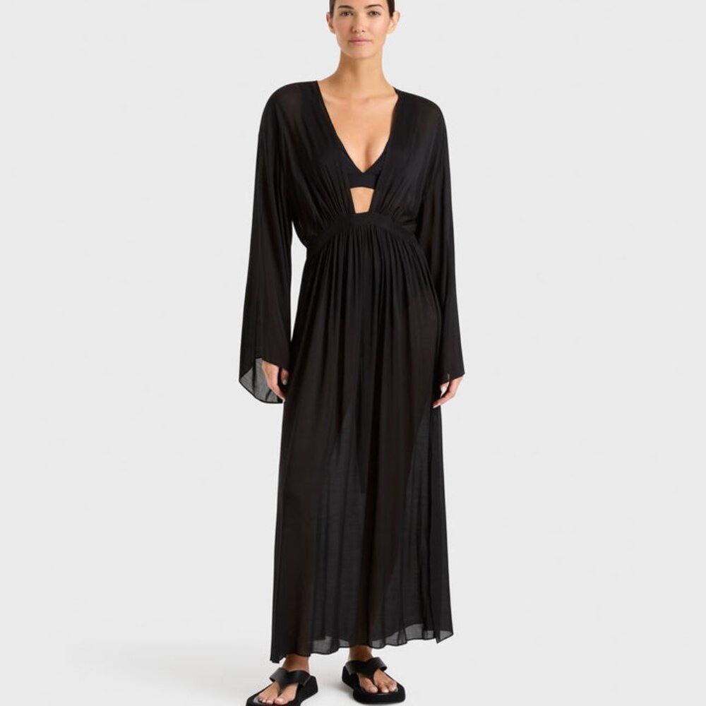 Bondi Born‎ Cremona Plunge Front Maxi Coverup Black Large
